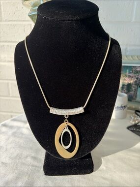 Two-Tone Oval Drop Necklace — Gold and Silver Pendant